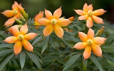 Fototapeta premium Stunning Orange Star Flowers Blooming in Lush Greenery