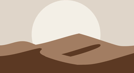 Minimalist Desert Landscape with Sun &ndash; Vector Illustration