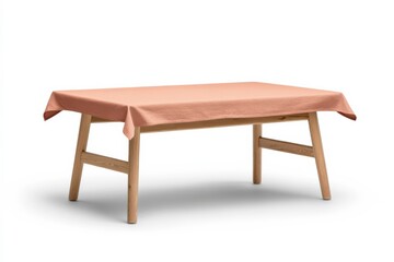 Fototapeta premium Simple wooden table with an orange cloth set in a minimalistic space