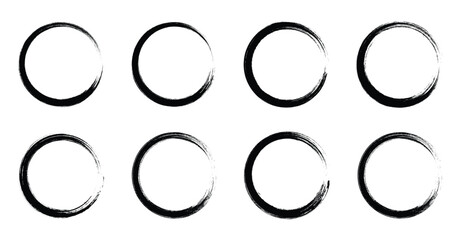 Hand Drawn Black Ink Circle Brush Strokes, Grunge Round Enso Set for Design Elements EPS10