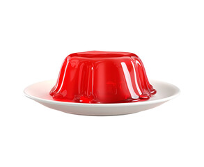 Fototapeta premium Red jelly dessert on a white plate isolated on transparent background