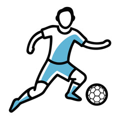 Soccer defender in action with a ball on a simple white background for sports illustration