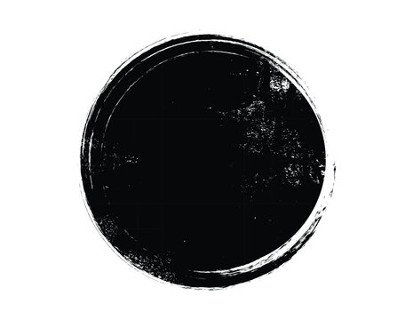 Grunge Black Circle Stamp Brush Texture, Distressed Round Ink Mark Illustration
