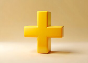 Obraz premium 3D Yellow Plus Sign Illustration White Background Glossy Design