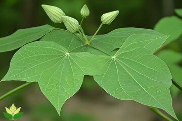 Vibrant Green Leaves and Flower Buds Close Up