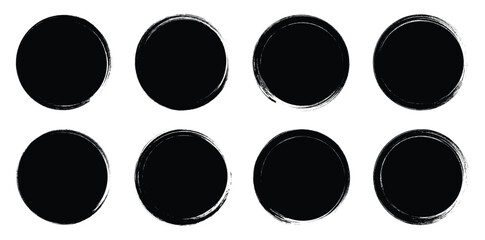 Grunge Black Circle Brush Strokes Set on White Background	