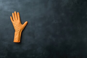 Bright orange rubber glove rests on a dark surface with a smooth texture, highlighting utility and cleanliness in household chores