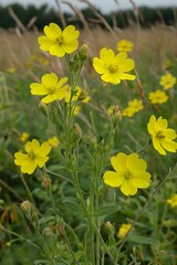 Fototapeta premium Vibrant Yellow Wildflowers Blooming in Meadow