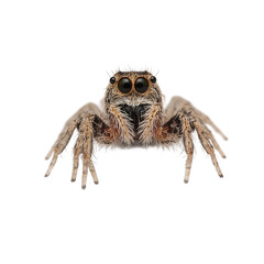Fototapeta premium Isolated tiny jumping spider looking up on white background