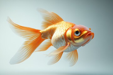 Fototapeta premium Goldfish swimming gracefully in a clear water environment with white background