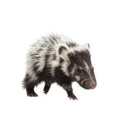 Obraz premium Isolated small striped skunk walking slowly