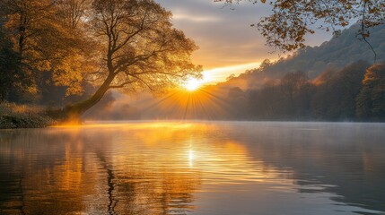 Autumn sunrise over a calm river