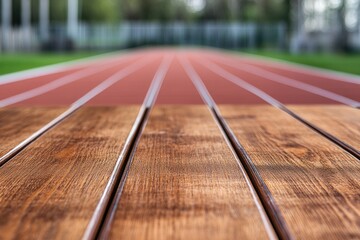 Running track and wooden surface