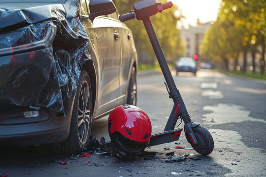 Graphic layout for advertising promoting safety measures for e-scooter riders after a road incident