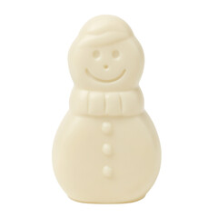 Isolated festive white chocolate snowman with a smiling face