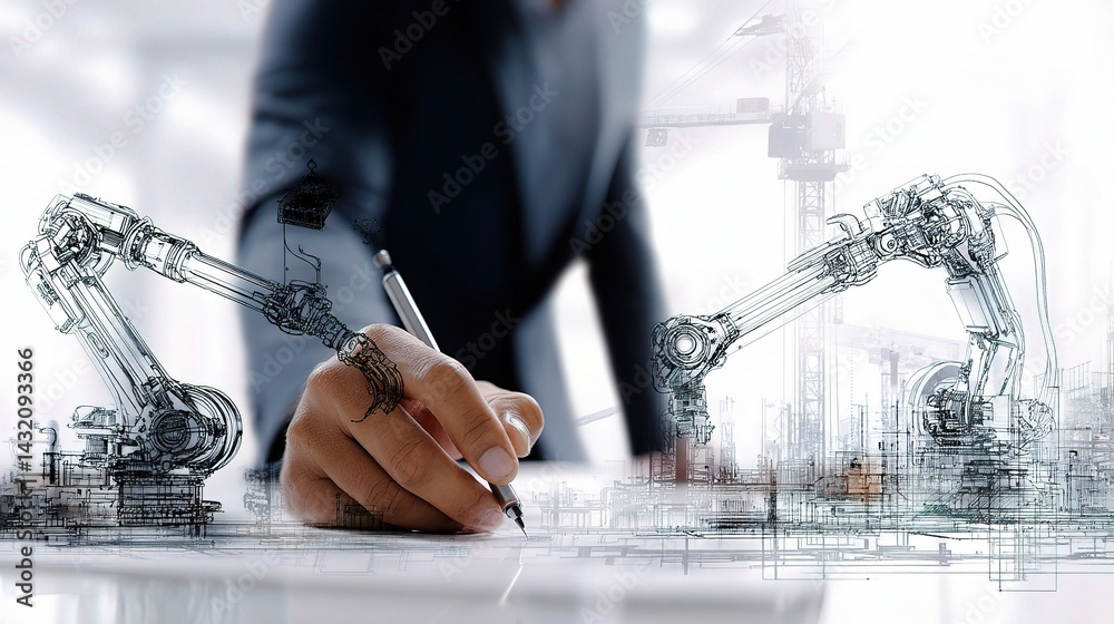Poster engineer creating blueprint for electric circuit design