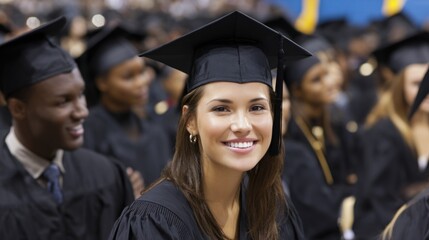 Proud graduate smiles at graduation ceremony