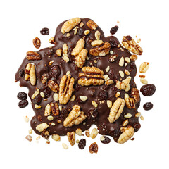 Obraz premium Isolated dark chocolate bark with mixed nuts and raisins perfect for food enthusiasts and culinary designs