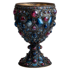 Obraz premium Silver-encrusted chalice, inlaid with sapphires and rubies, used in royal ceremonies, isolated on white background.