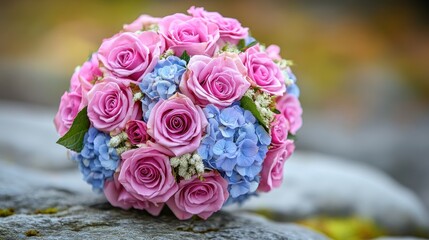 Beautiful pink and blue wedding bouquet