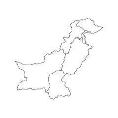 Vector Map of Pakistan territories, featuring states and borders. An outline design with regions, isolated on a white background. Highly detailed illustration Middle East