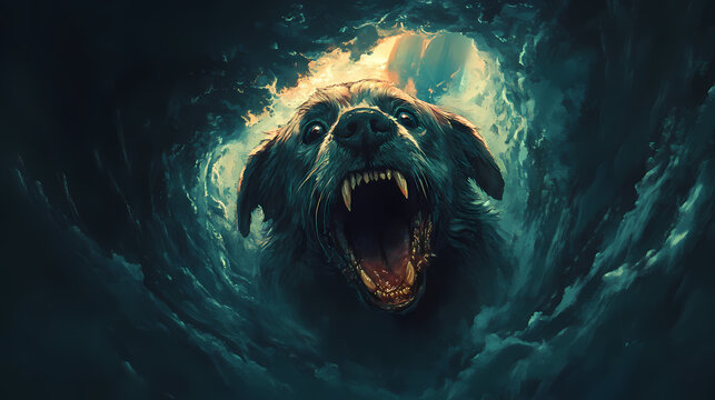 Cute dog in hollowed vibe. Hollow Fang. Illustration