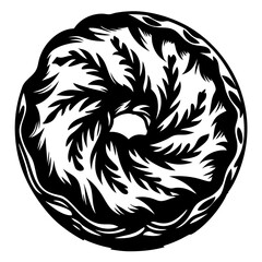 Abstract black and white circular pattern resembling a stylized hurricane design