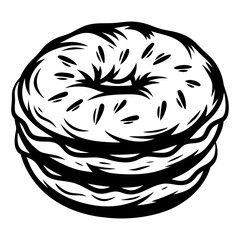 Monochrome Hand Drawn Stack of Pancakes with Syrup Isolated on White