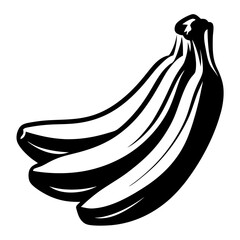 Stylized black and white vector illustration of a bunch of three bananas