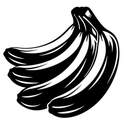 Black and White Graphic Illustration of a Bunch of Bananas Ready to Eat