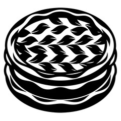 Black and white graphic circular pattern featuring leaf arrangements in a layered design