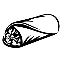 Black and white minimalist illustration of a delicious looking burrito roll