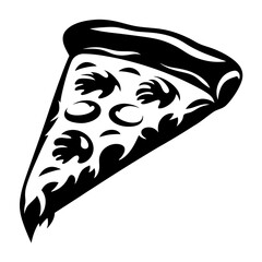Abstract pizza slice illustration with dynamic patterns in black and white style