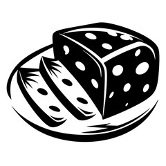 Monochromatic stylized graphic of a Swiss cheese head and some slices