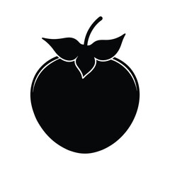 Persimmon Fruit Silhouette with Leaf on White