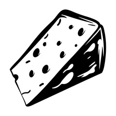 Black and white illustration of a wedge of Swiss cheese with holes