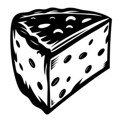 Black and white vector illustration of a block of Swiss cheese, graphic style