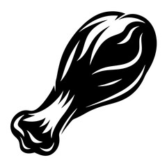 Dramatic black and white illustration of a stylized chicken drumstick on white