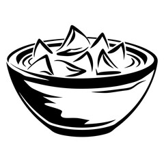 Black and White Bowl of Tortilla Chips Illustration for Graphic Design