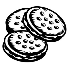 Bold illustration of three delicious cookies stacked on top of each other