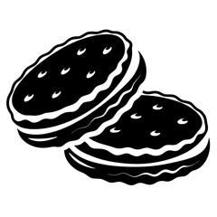 Two delicious cream filled cookies stacked in a pleasing black pattern