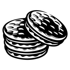 Stack of cookies or sandwich desserts in black and white vector illustration