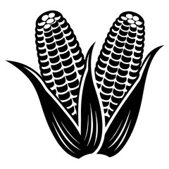 Two ears of corn in a black and white graphic depiction