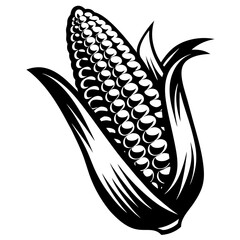 Monochrome vector illustration of a ripe corn cob ready to harvest