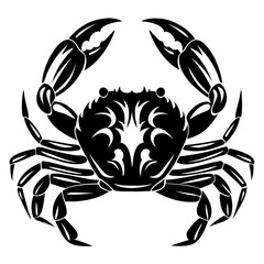 Black and white silhouette illustration of a crab with intricate details
