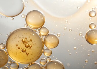 Discover golden oil bubbles macro photography for skincare serum and cosmetic product background texture design