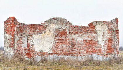 Ruined brick wall, remnants of a building