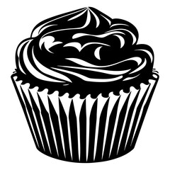 Monochrome Cupcake Art with Abstract Frosting in a Decorative Wrapper Design