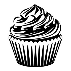 Elegant black and white cupcake with intricate frosting vector design