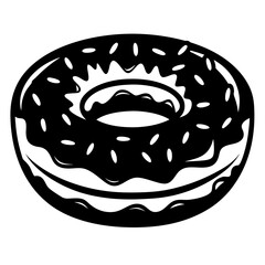 Black and White Donut Illustration with Chocolate Frosting and Sprinkles
